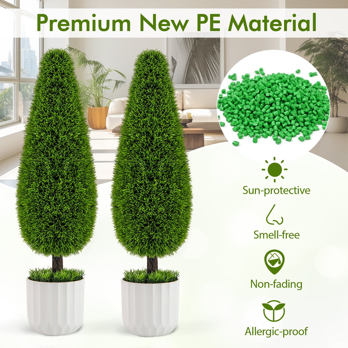 Paquete de 2 arbustos artificiales de cedro en forma de lágrima de 0,91 m con maceta de plástico – Verde