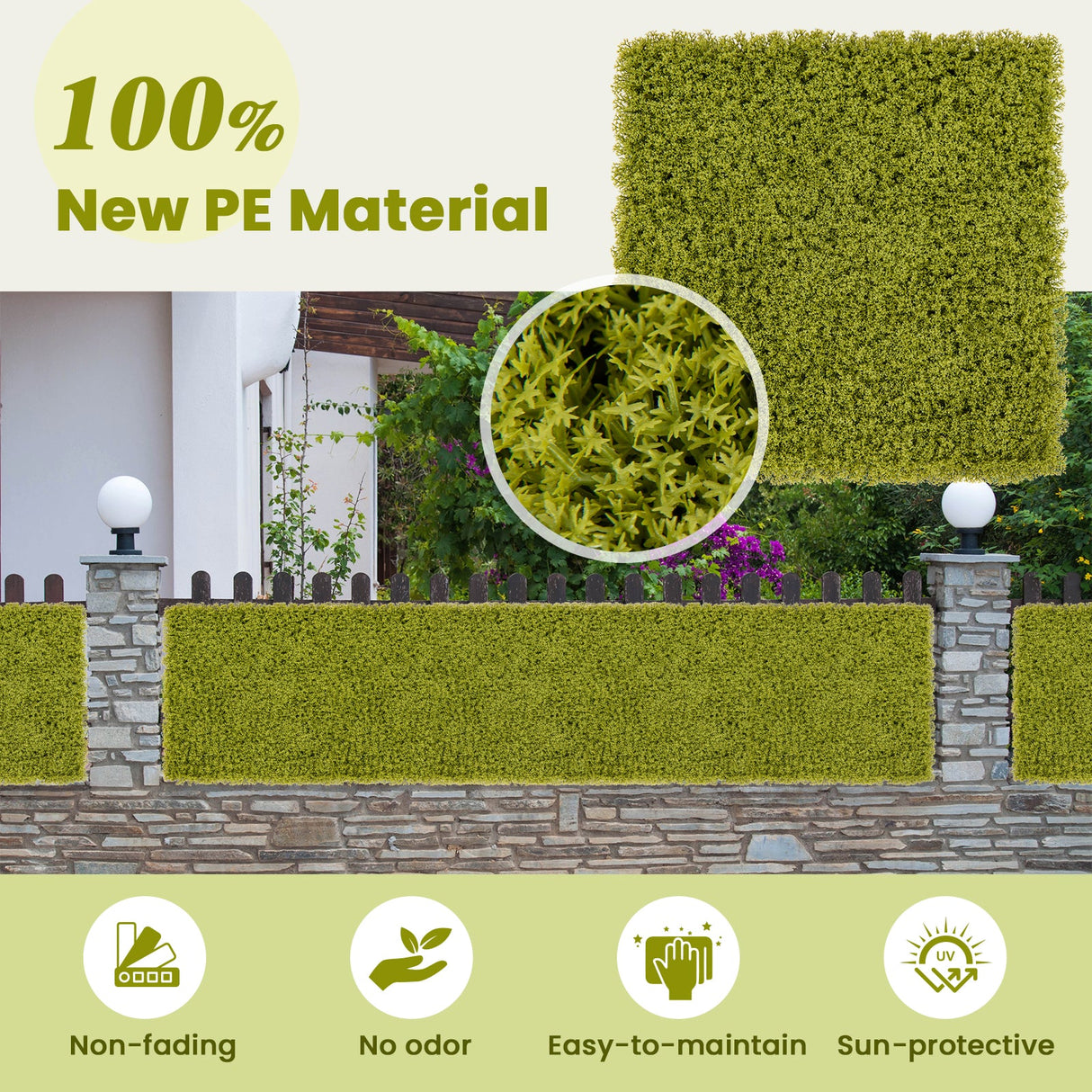 12 paneles de pared de césped artificial de 20 x 20 pulgadas para jardín, patio o balcón