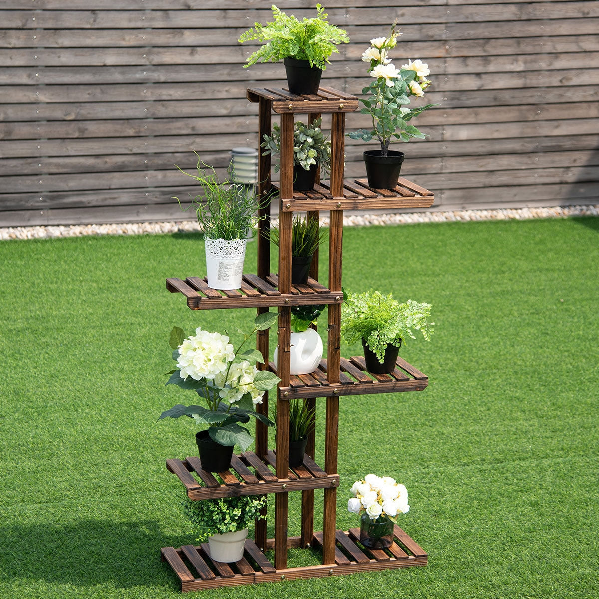 Estantería de madera de 6 niveles para jardín, soporte para plantas