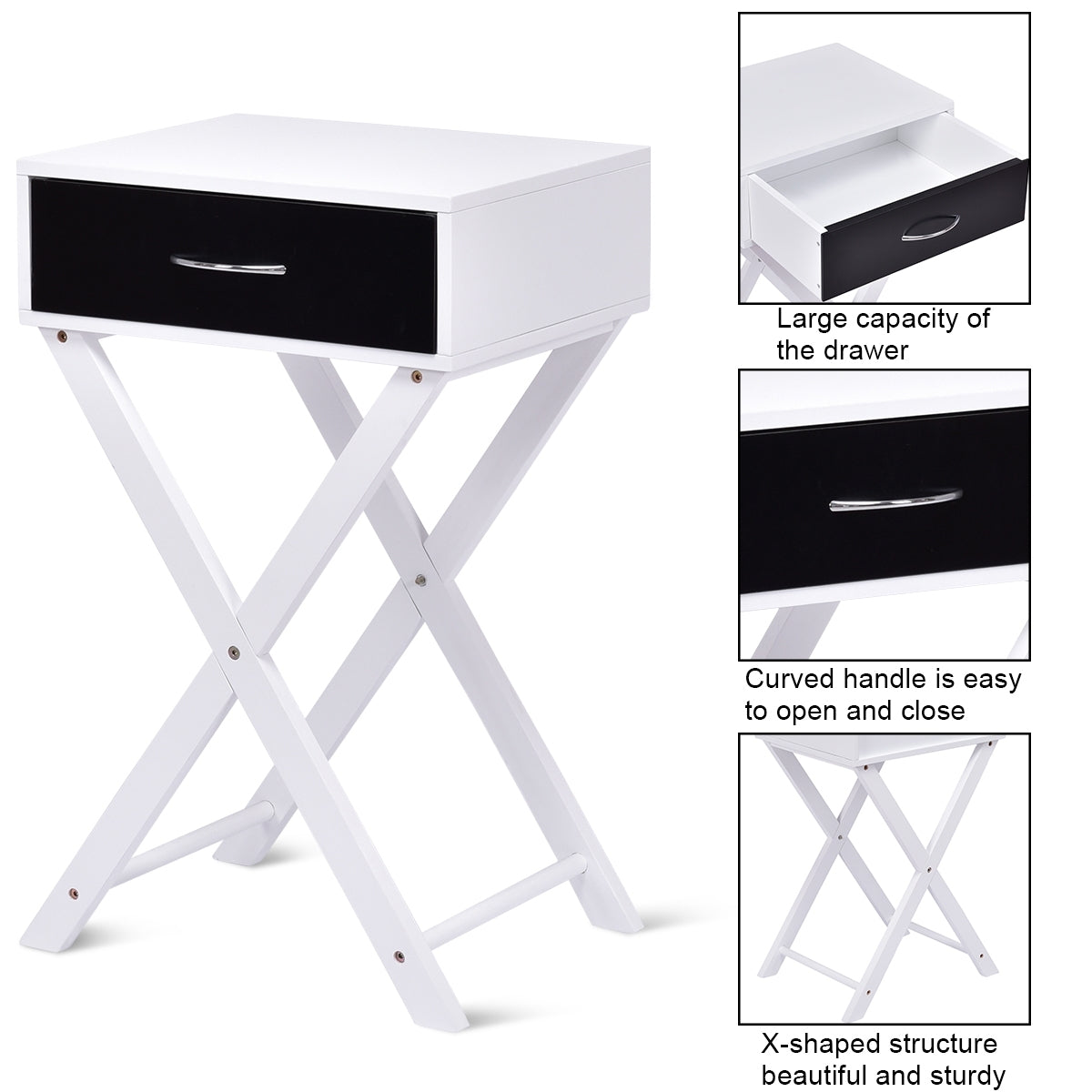 Mesa Auxiliar de Extremo con Diseño en X Moderna-Negro