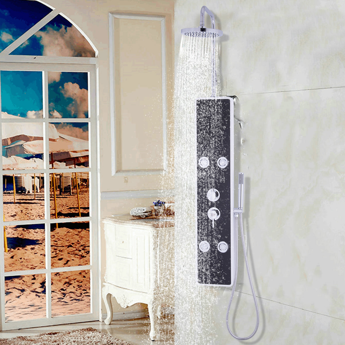 Bathroom ABS Shower Panel with Massage Jets & Hand Shower