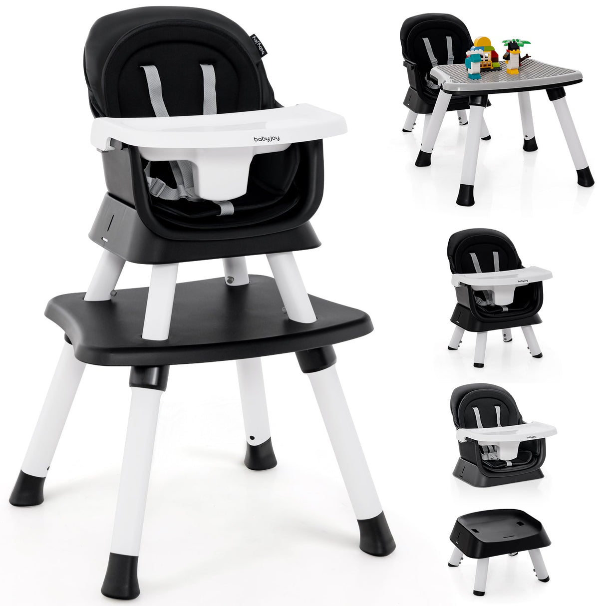 Trona de bebé convertible 6 en 1 con bandeja extraíble ajustable
