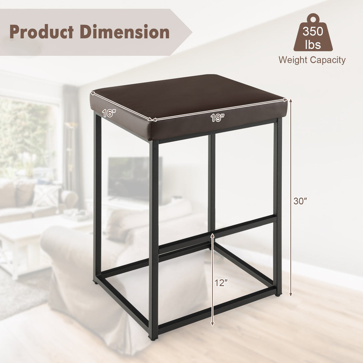 30 Inch Barstools Set of 2 with PU Leather Cover