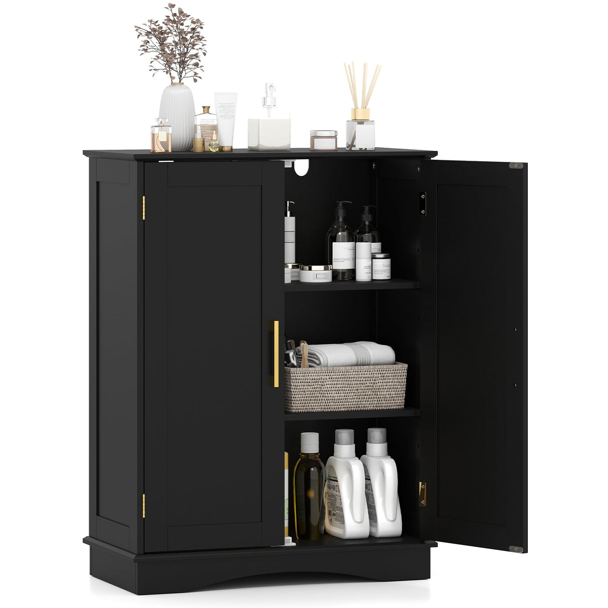 Armario de almacenamiento para baño con 2 puertas y estantes ajustables