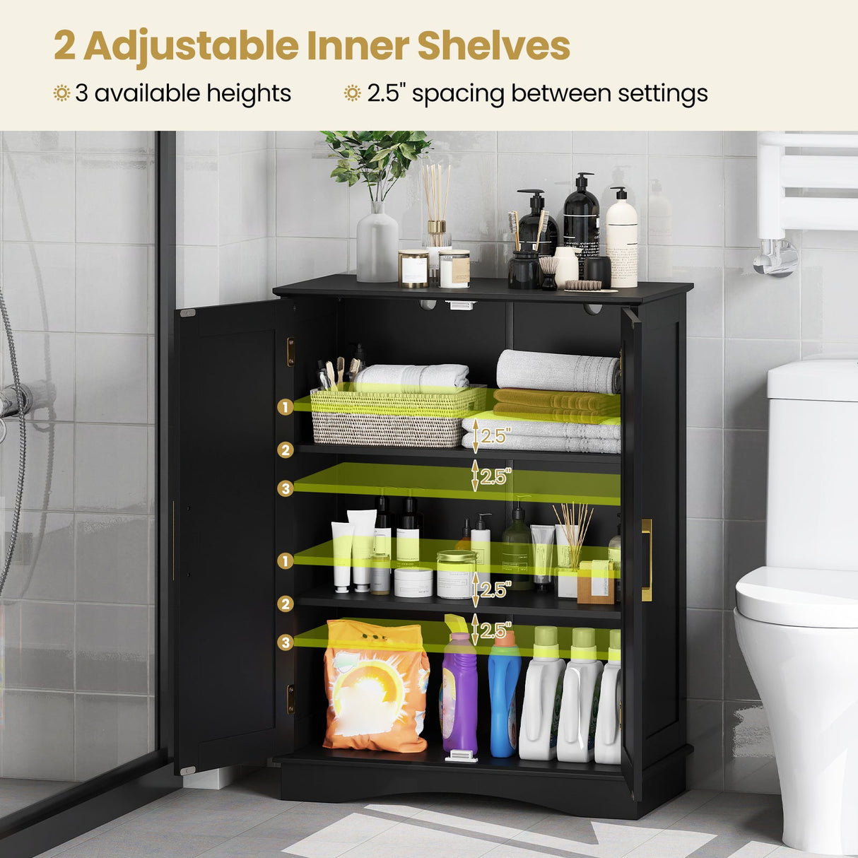 Armario de almacenamiento para baño con 2 puertas y estantes ajustables