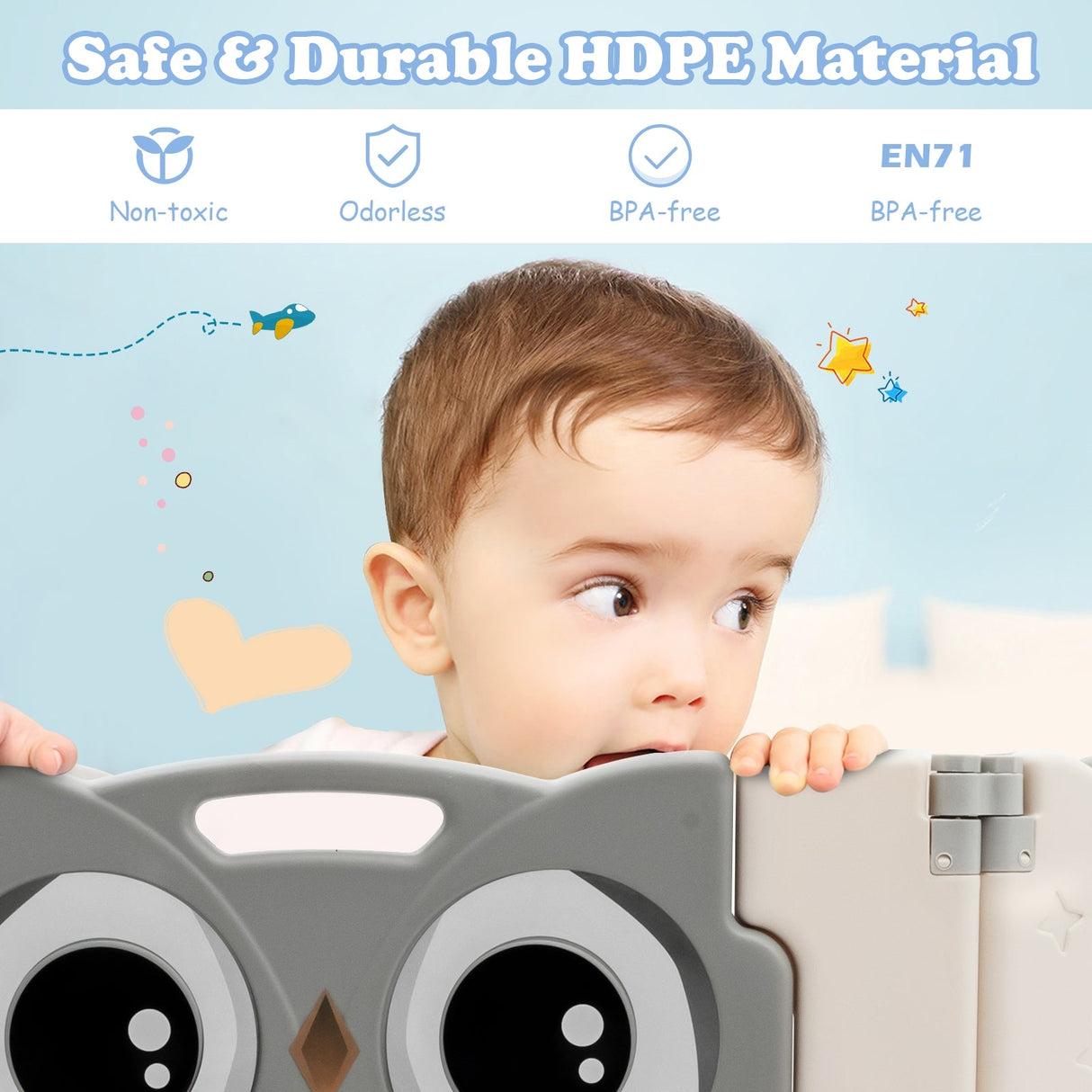 Parque de actividades para bebés de 16 paneles con puerta de seguridad - Beige