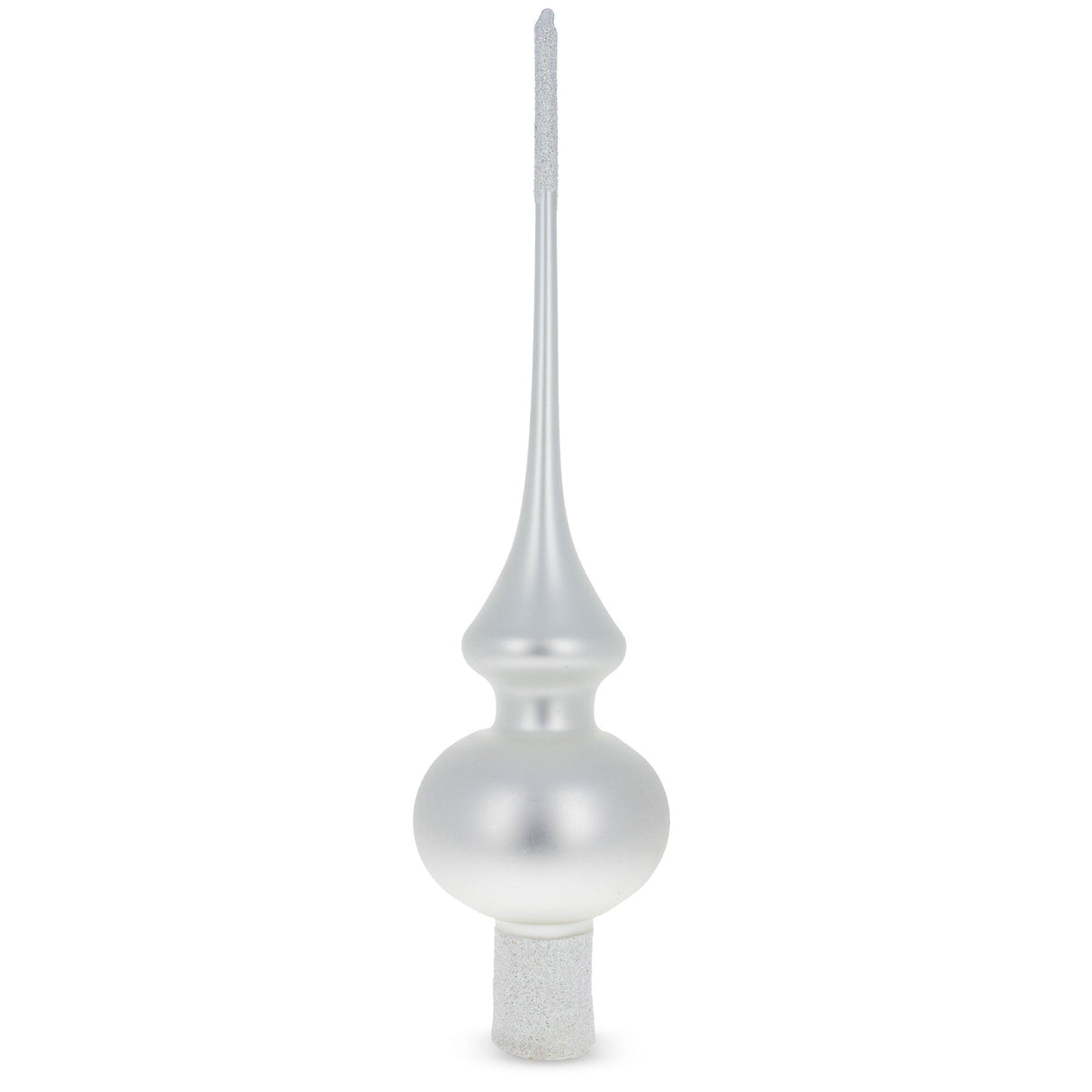 Matte White with Sparkling Top Glass Christmas Tree Topper 11 Inches
