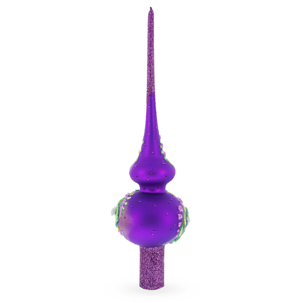 Dimensional Pink Roses on Purple Glass Christmas Tree Topper 11 Inches