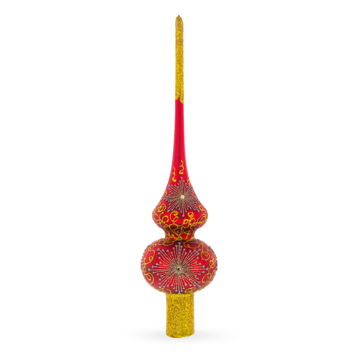 Radiant Jeweled Snowflake on Red Glass Christmas Tree Topper 11 Inches