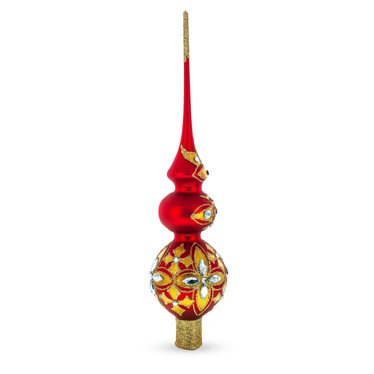 Diamond Stars Double Ball Glass Christmas Tree Topper 16 Inches