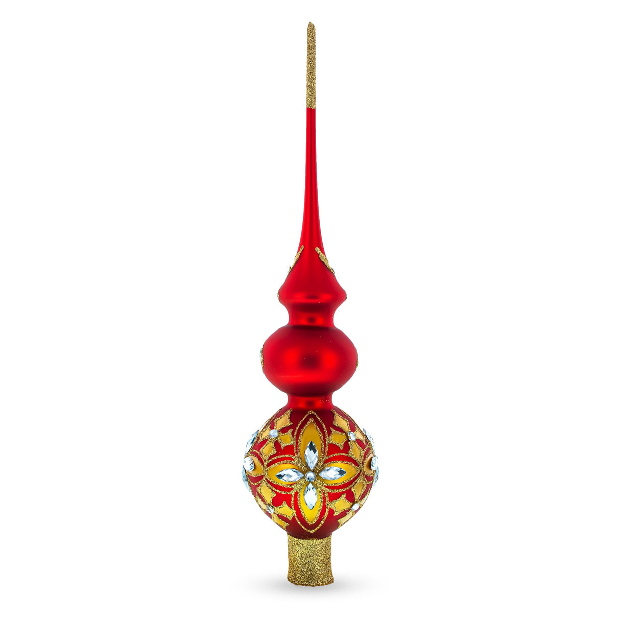 Diamond Stars Double Ball Glass Christmas Tree Topper 16 Inches
