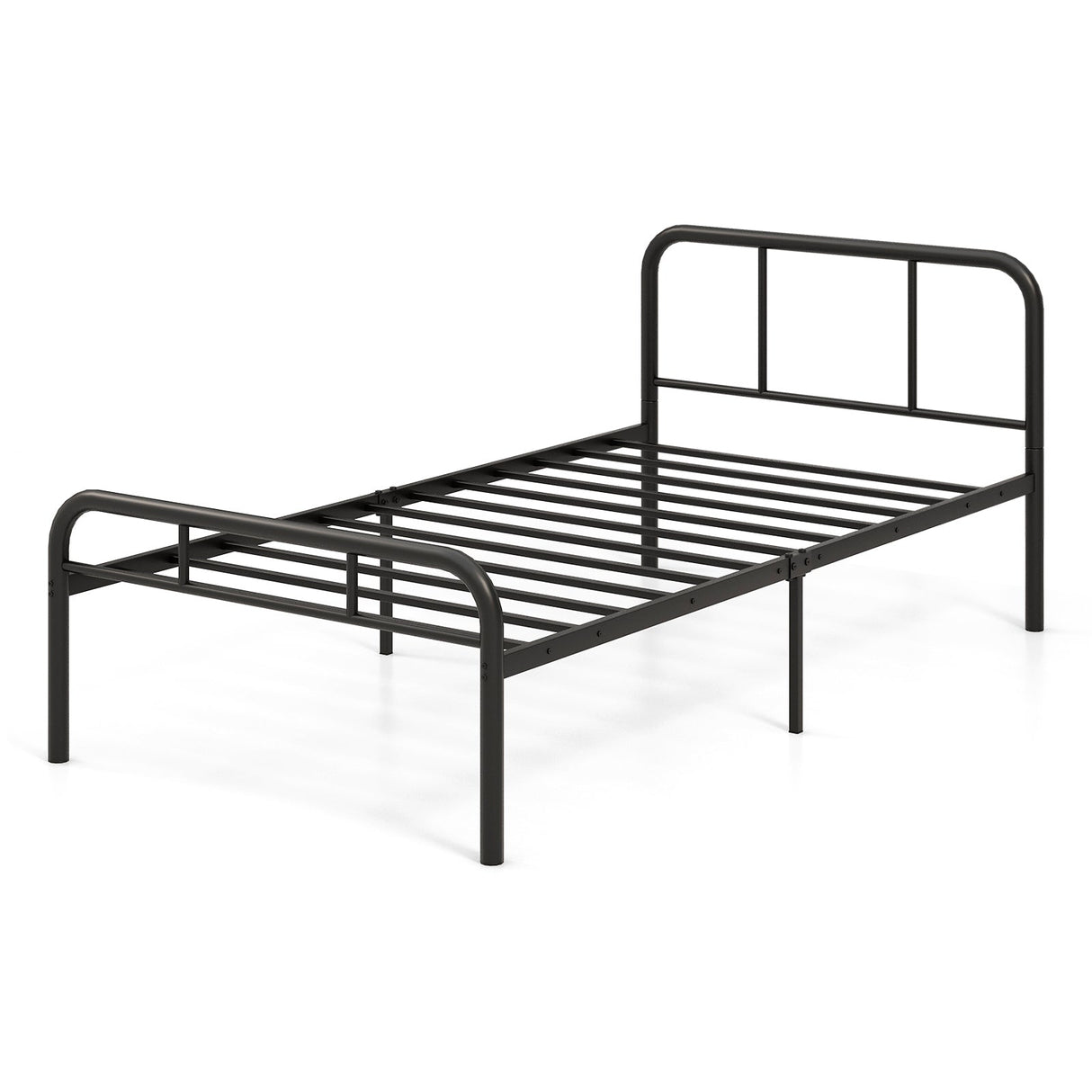 Estructura de cama moderna de metal con cabecero y piecero curvos, tamaño Twin