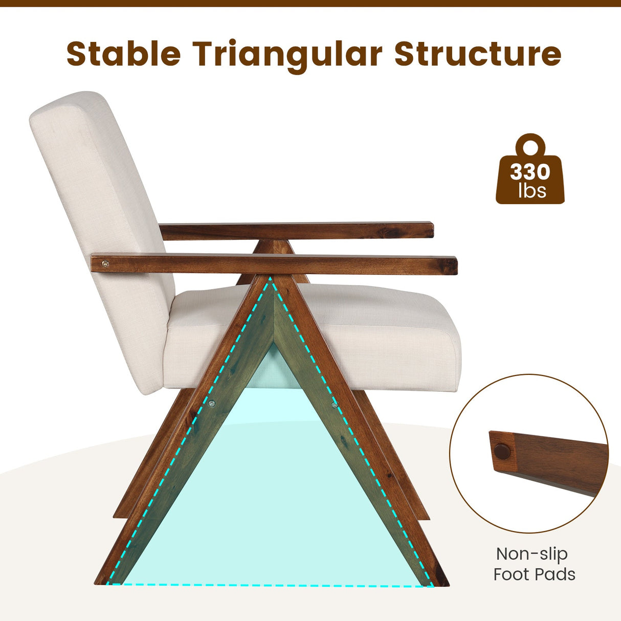 Sillón moderno de tela de lino con estructura de madera maciza de acacia