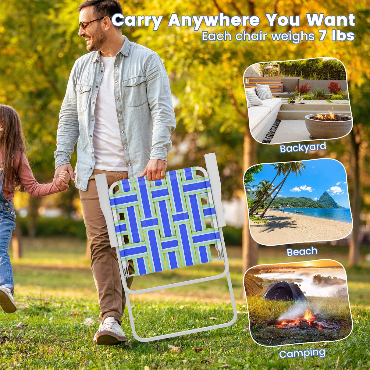 4 Sillas plegables de playa para camping con correas