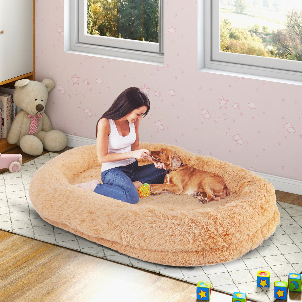 Cama Lavable y Esponjosa para Perros (Humanos) con Manta Suave y Almohada Mullida