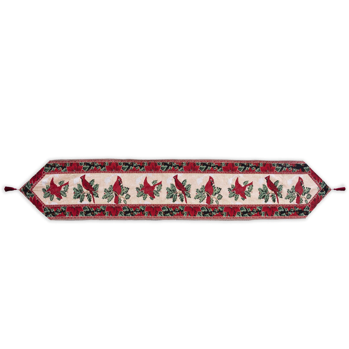 Cardinal, Mistletoe Poinsettia Christmas Tablecloth Holiday Runner 77 Inches