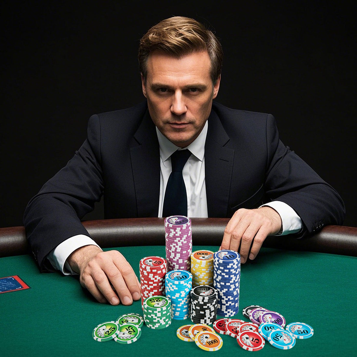 Fichas de póker de casino con 600 fichas, juego de fichas de póker Texas Holdem - Negro