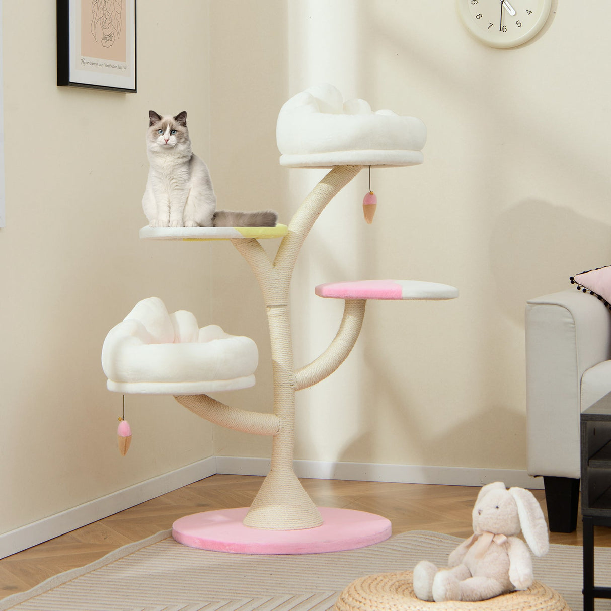 Árbol para Gatos de Múltiples Niveles Torre para Gatos con 2 Perchas para Gatos 2 Plataformas-Rosa