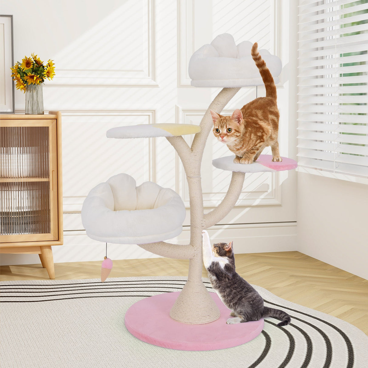 Árbol para Gatos de Múltiples Niveles Torre para Gatos con 2 Perchas para Gatos 2 Plataformas-Rosa