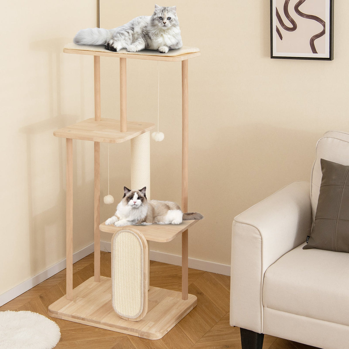Rascador y Poste Rascador de Madera Multinivel Moderno para Gatos
