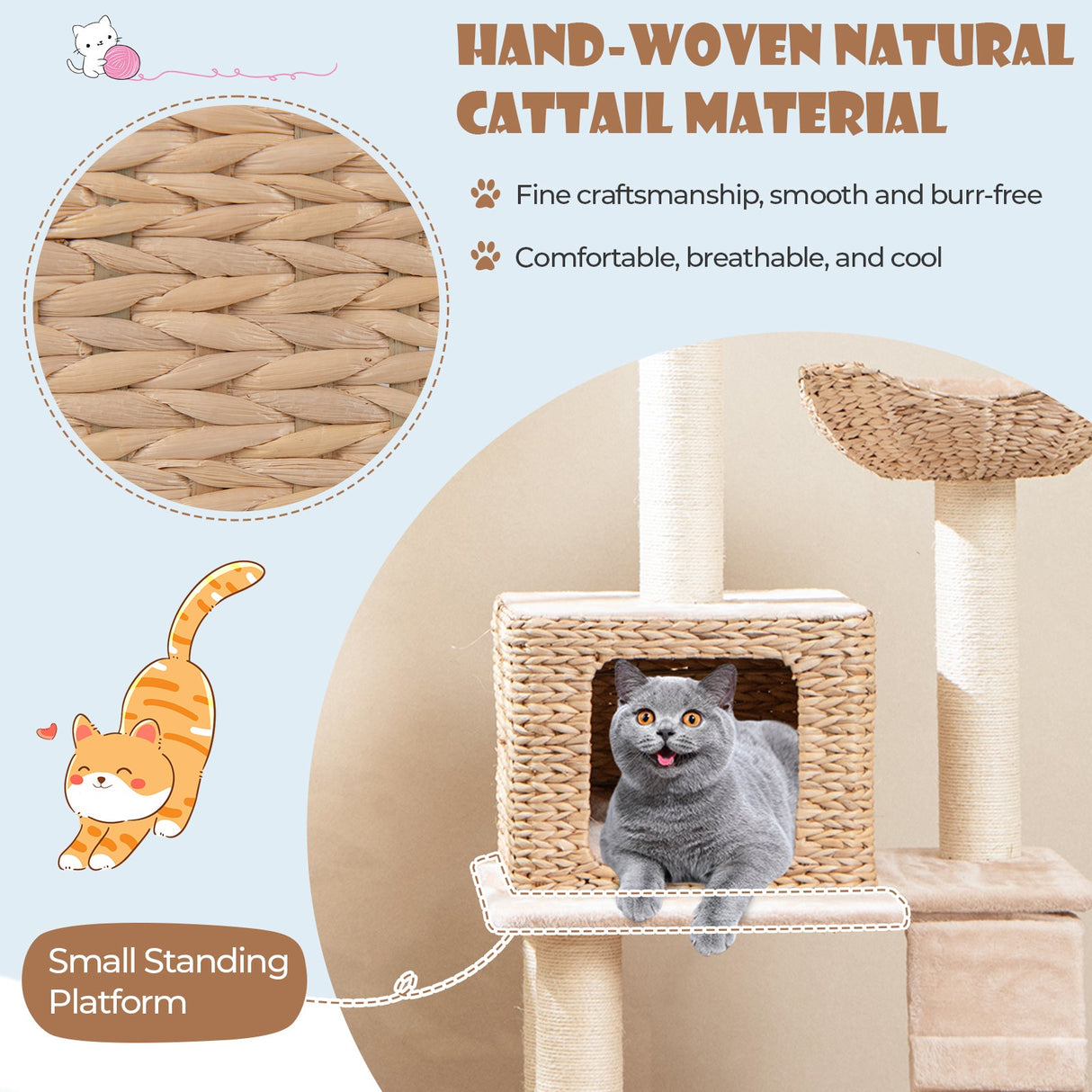 Rascador para gatos con diseño de espadaña de 48 pulgadas con postes rascadores de sisal, percha y condominio - Beige