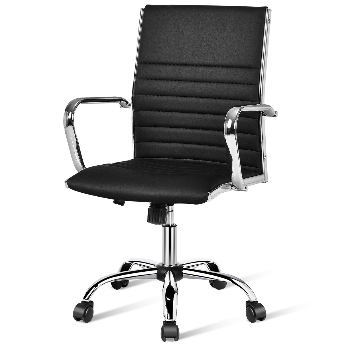 Silla de oficina alta estriada con reposabrazos