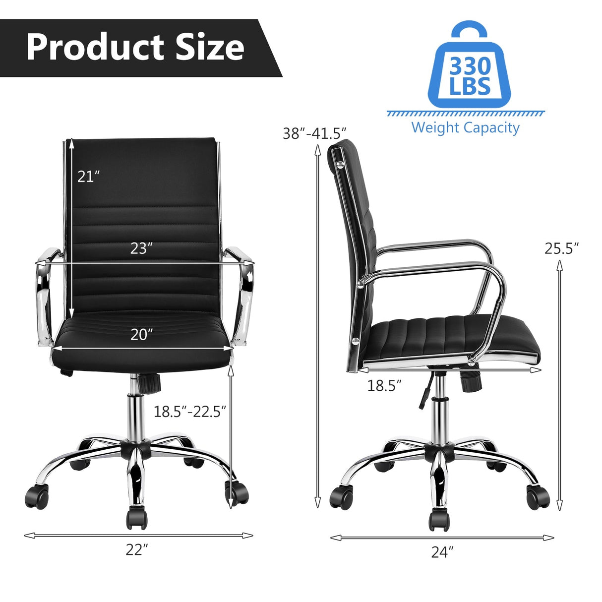 Silla de oficina alta estriada con reposabrazos