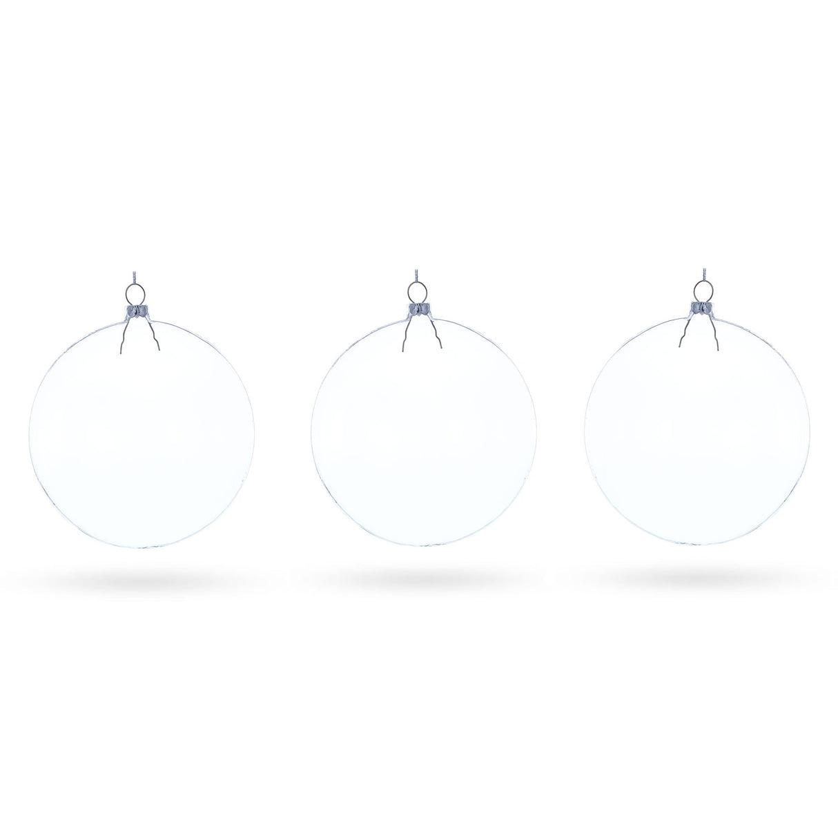 Set of 3 Flat Disc Clear Glass Christmas Ornaments 5.4 Inches