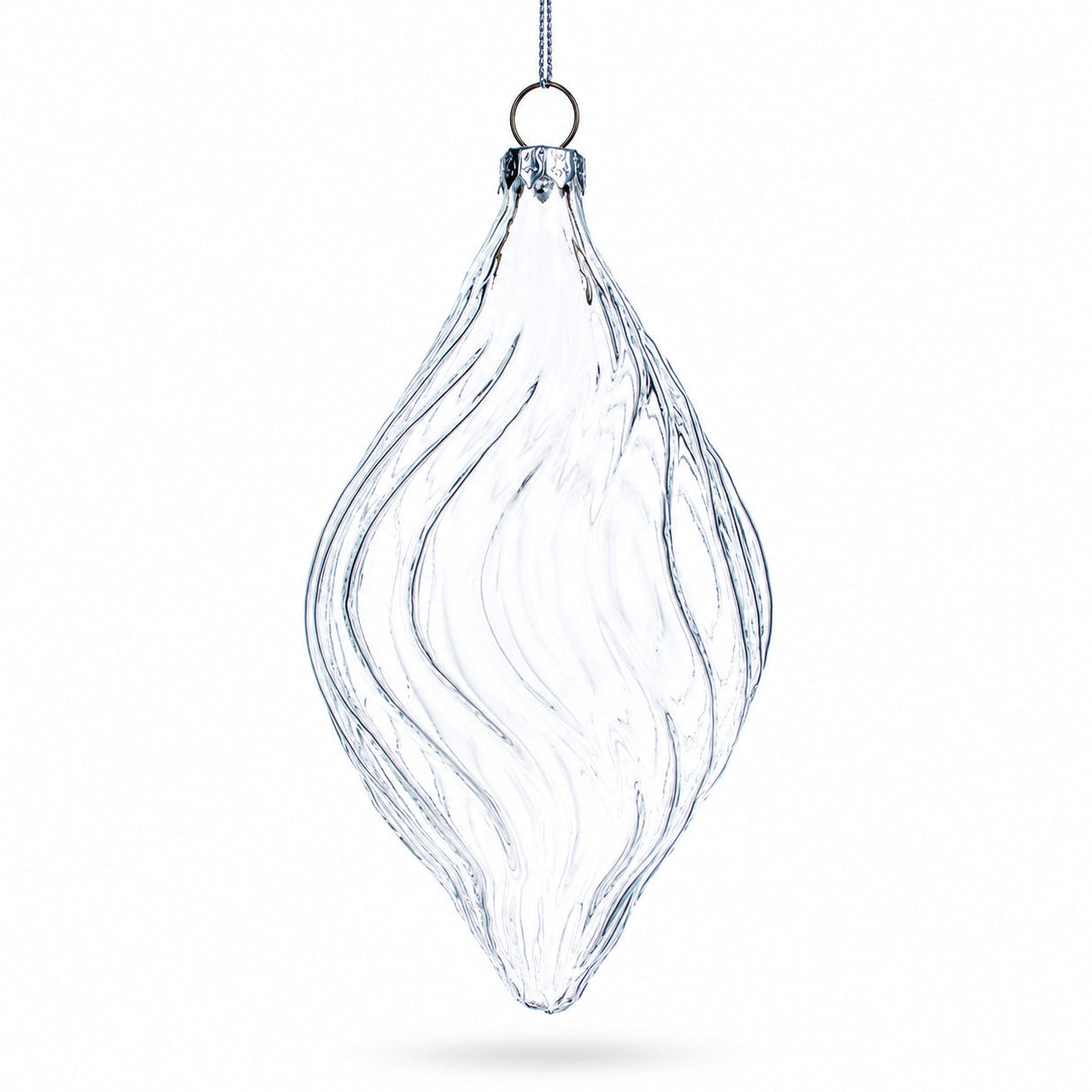 Set of 3 Clear Glass Swirl Christmas Ornaments 5.8 Inches