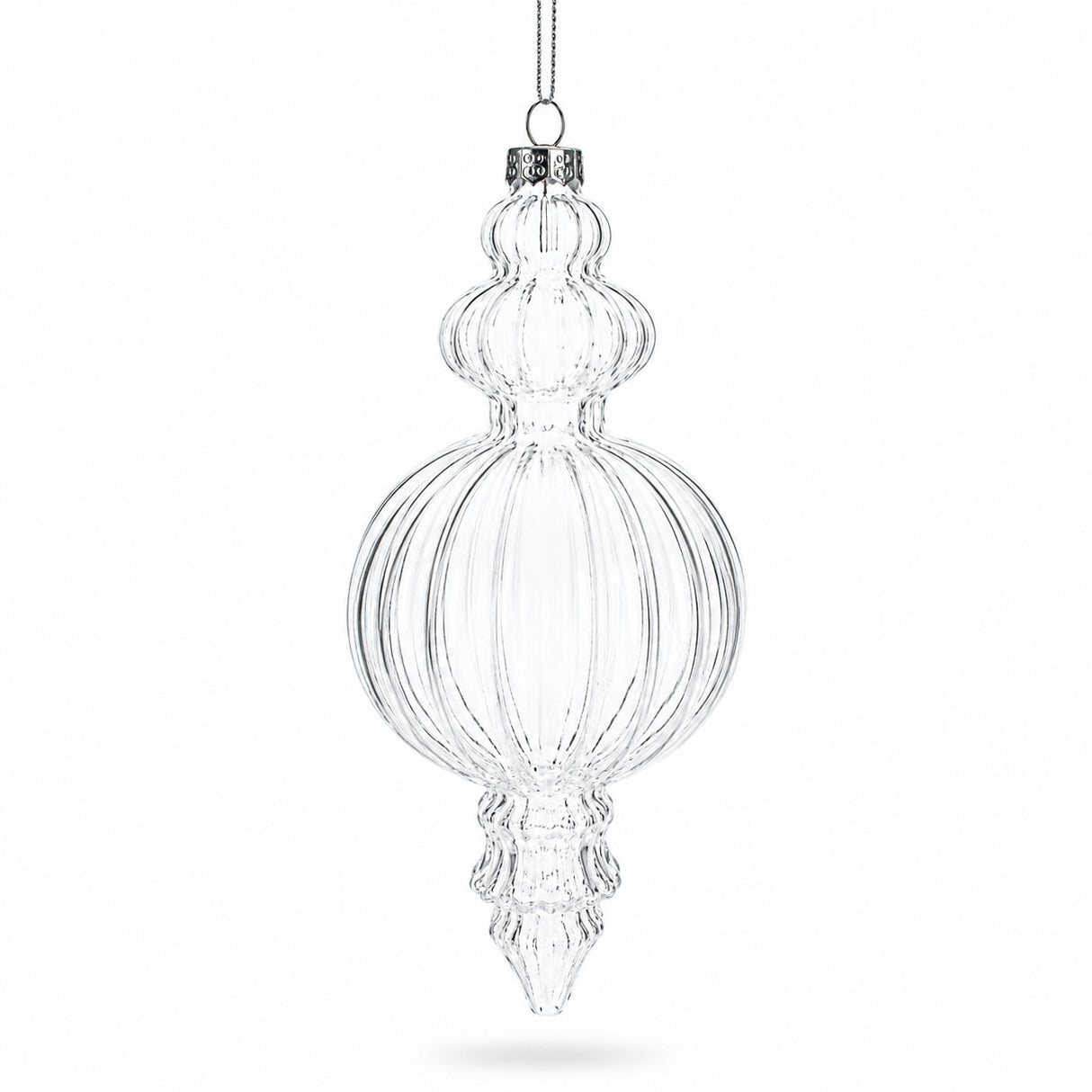 Triple Finial Clear Glass Christmas Ornament 6.7 Inches (170 mm)