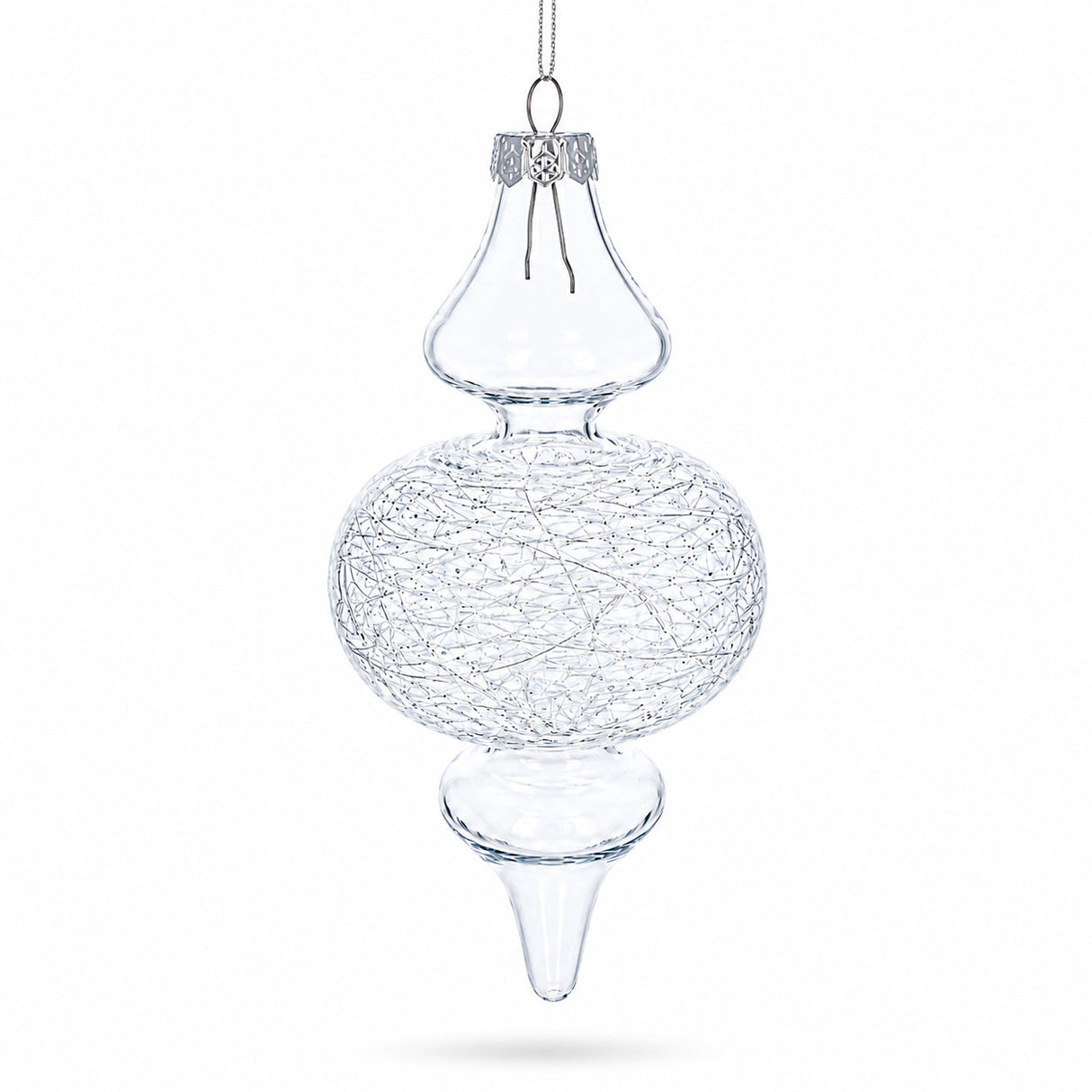 Triple Oval Finial Clear Glass Christmas Ornament 6.6 Inches