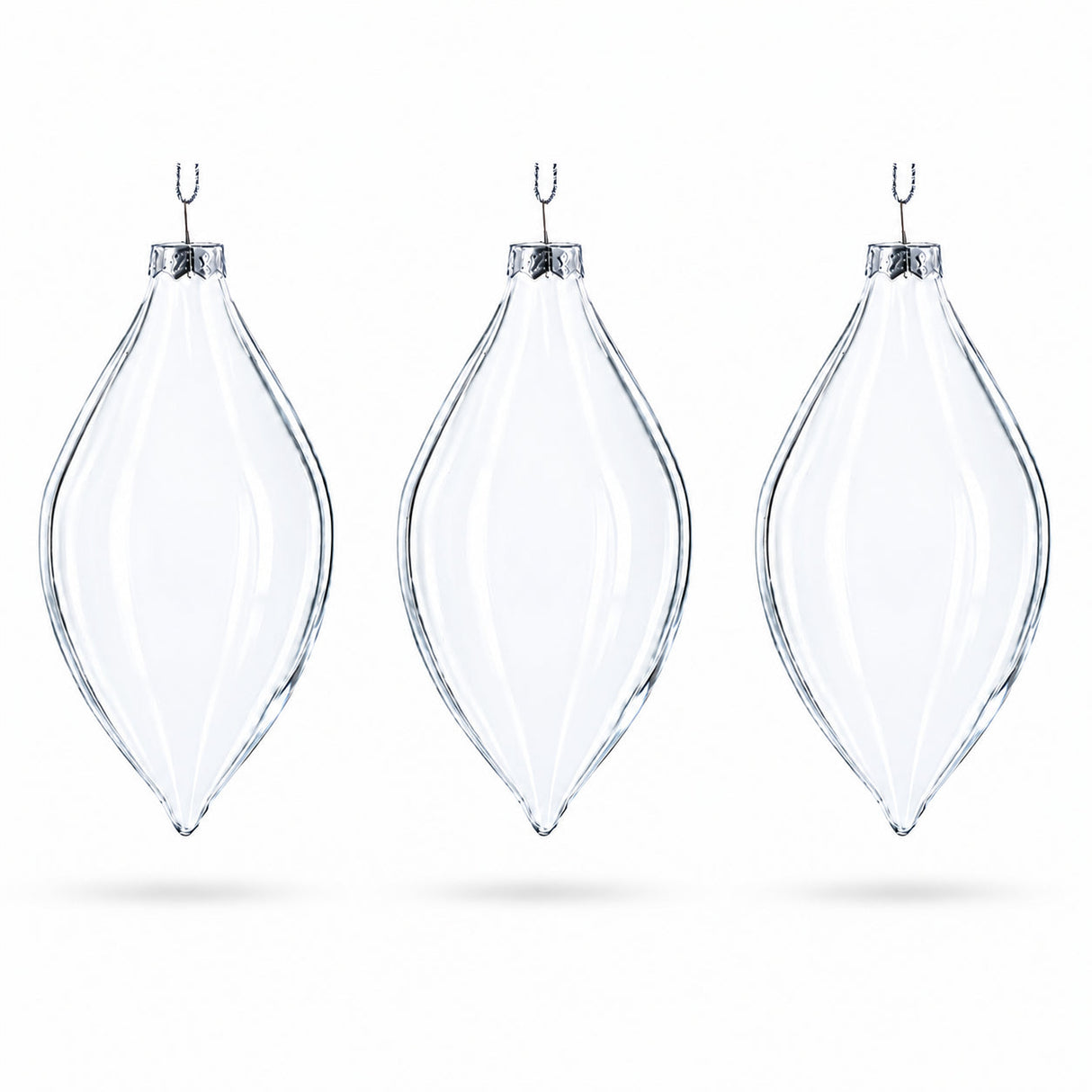 Set of 3 Oval Icicle Clear Glass Christmas Ornament 5.4 Inches