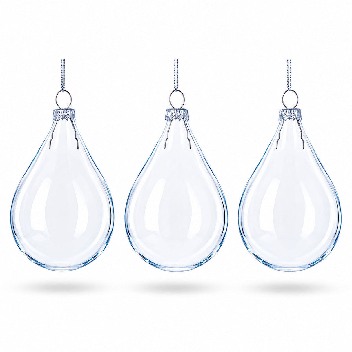 Set of 3 Water Drop Clear Glass Ornament 4.5 Inches