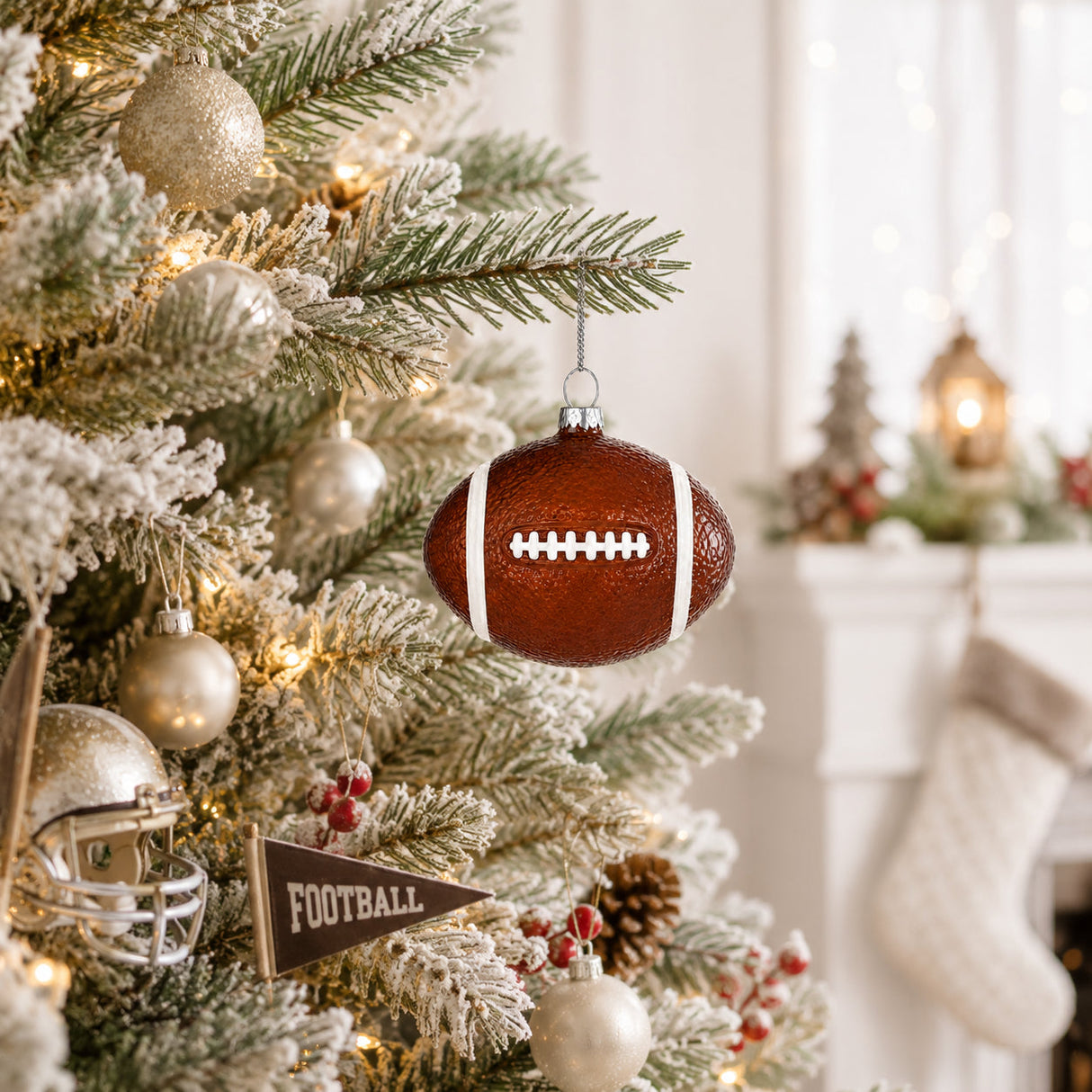 Football Clear Glass Christmas Ornament