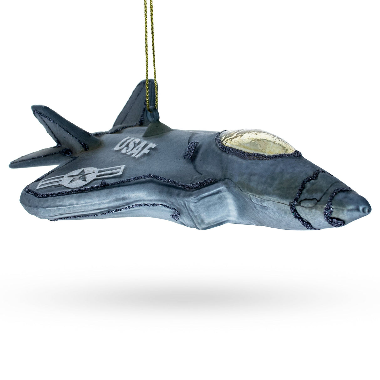 US Army Fighter Jet Glass Christmas Ornament