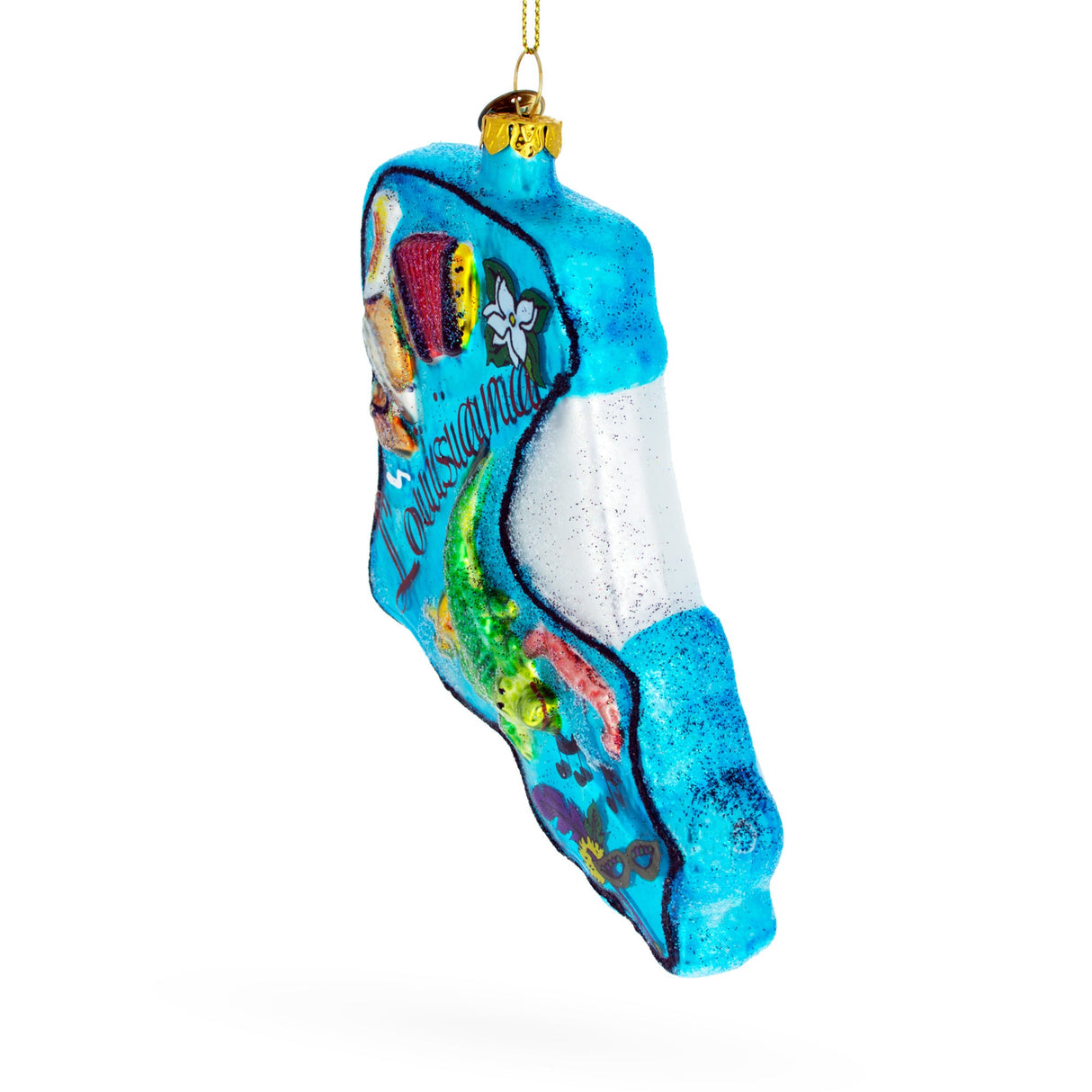 State of Louisiana Symbols, USA Glass Christmas Ornament