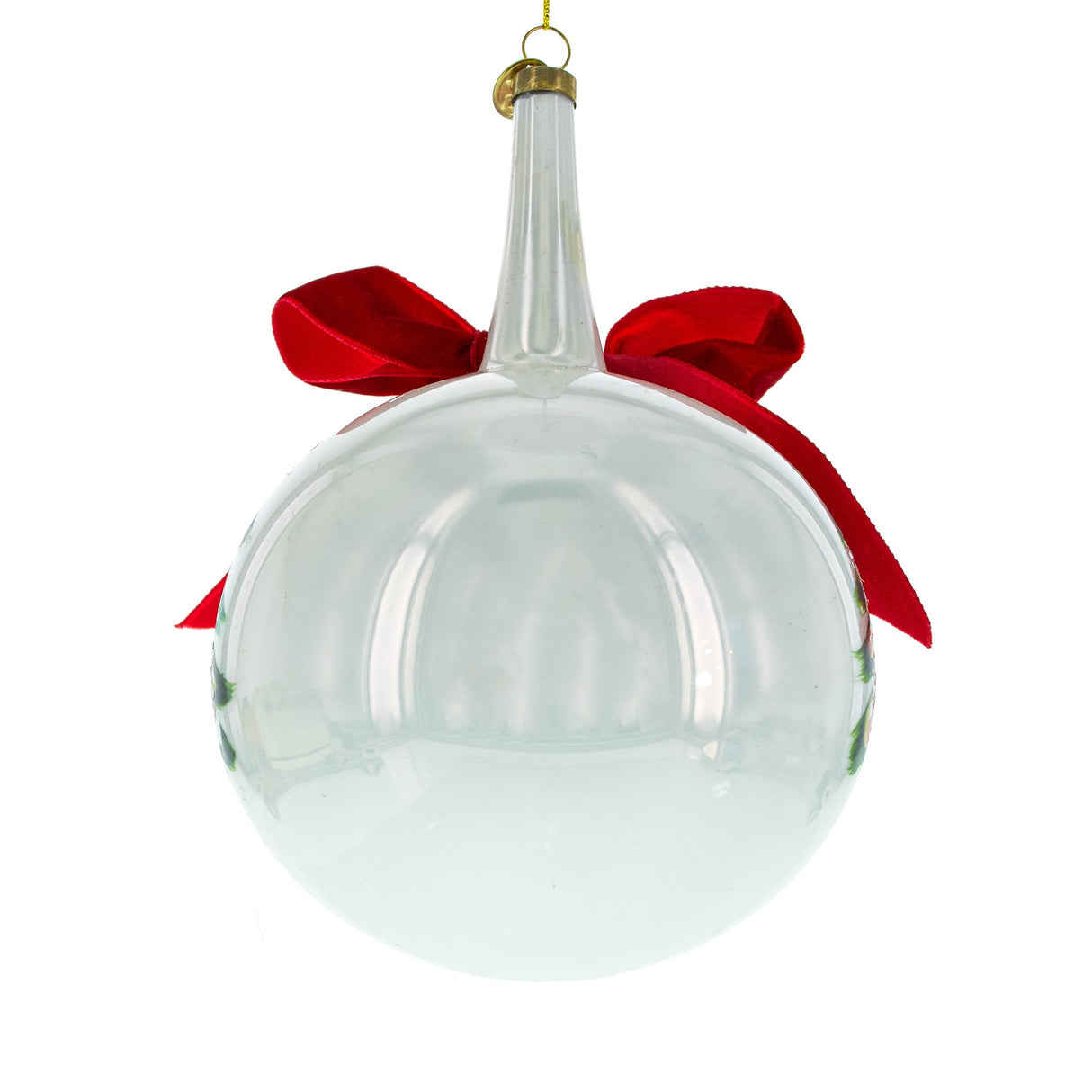 Large Santa, Tree, and Red Bow Glass Ball Christmas Ornament 7 Inches