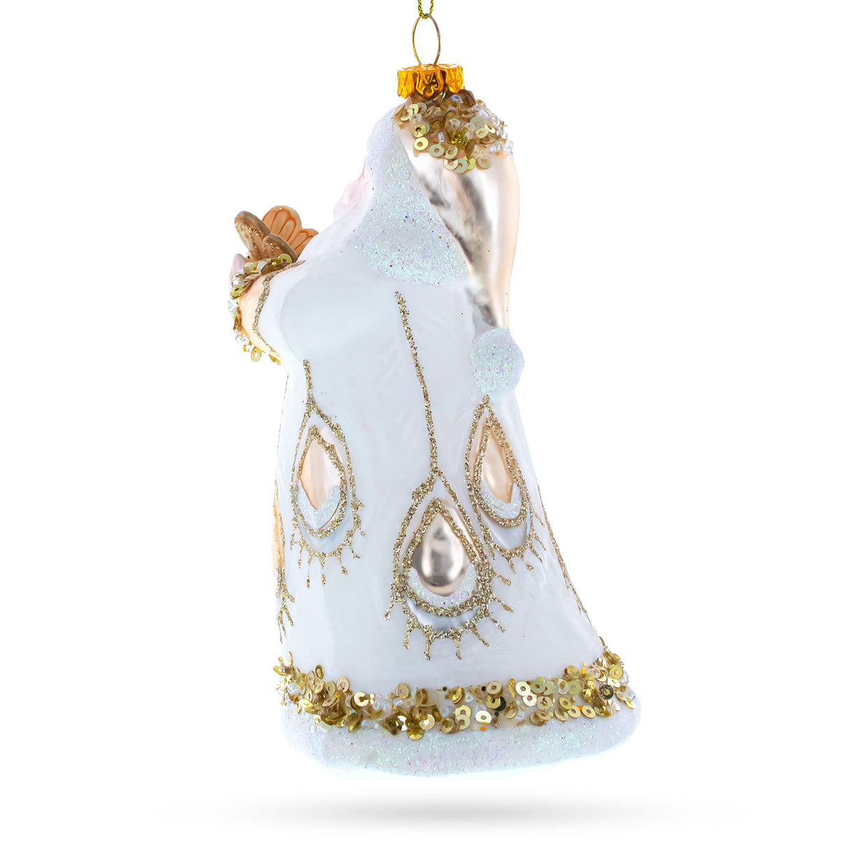Santa in White Coat Glass Christmas Ornament