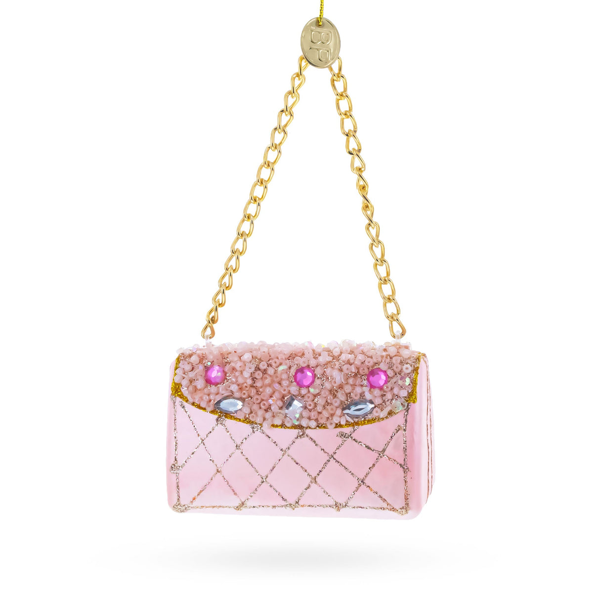 Pink Purse with Gold Chain Glass Christmas Ornament