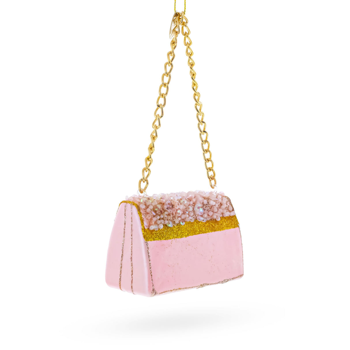 Pink Purse with Gold Chain Glass Christmas Ornament