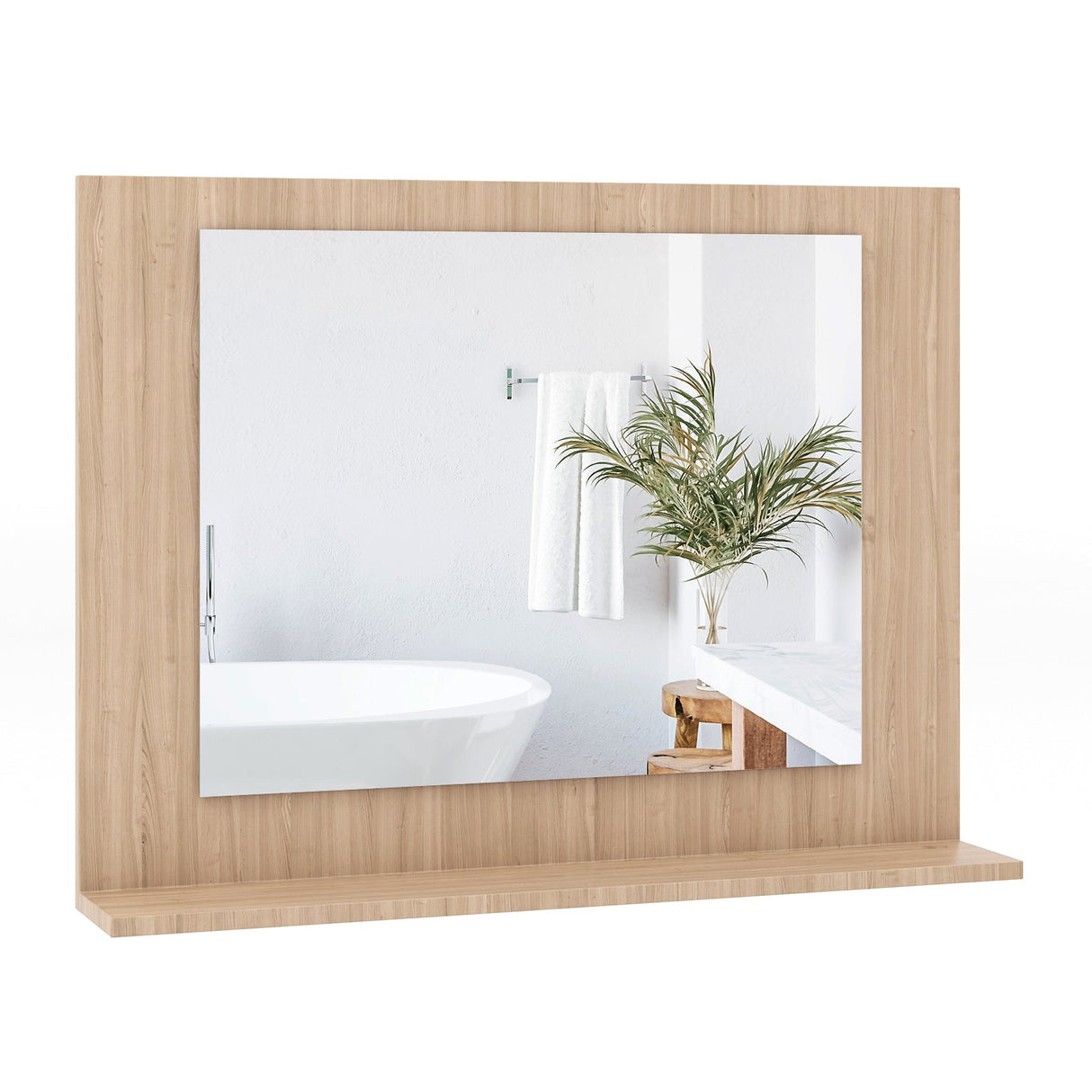 Espejo de baño rectangular con estante de 23.5 x 17.5 pulgadas y marco de madera