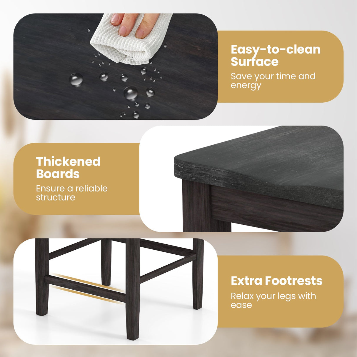 Juego de 2 sillas de comedor con reposapiés y estructura de madera maciza