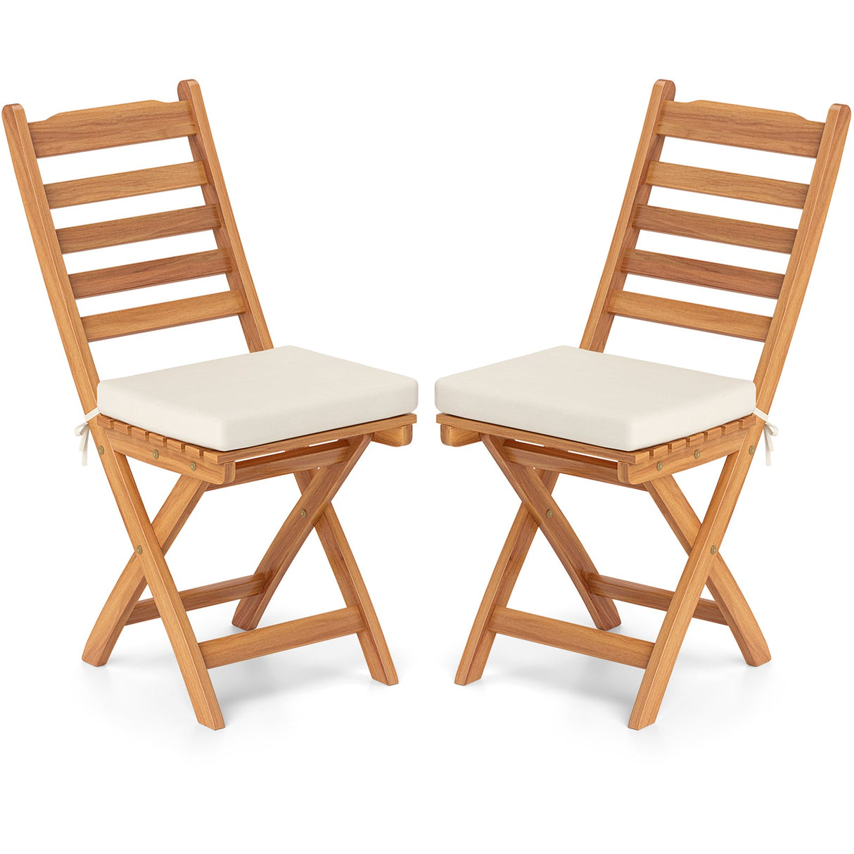 Patio Folding Chairs Set of 2 with Soft Seat Cushion