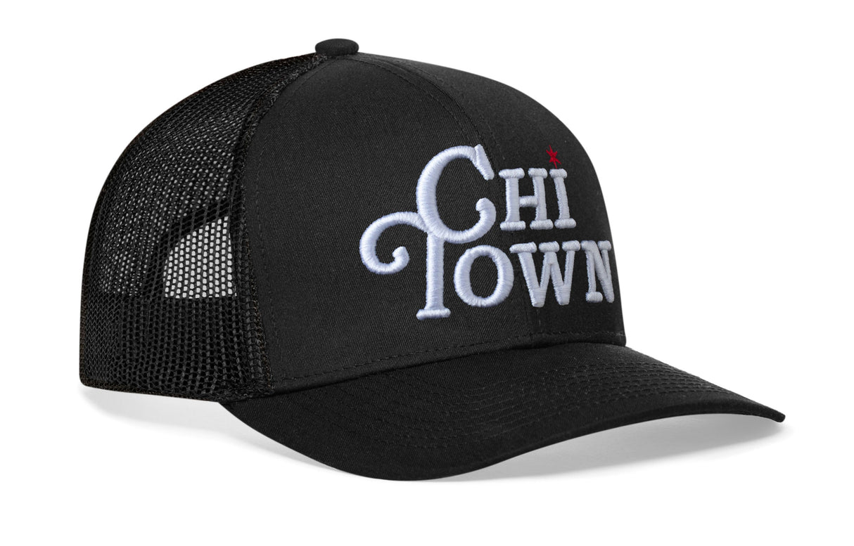 Chi Town White Script Trucker Hat | Illinois Snapback