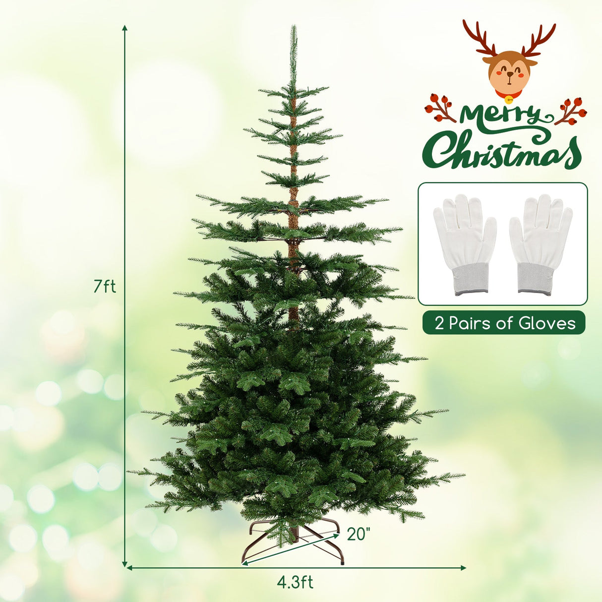 Árbol de Navidad artificial de 7 pies con bisagras, preiluminado y con 1303 puntas de ramas