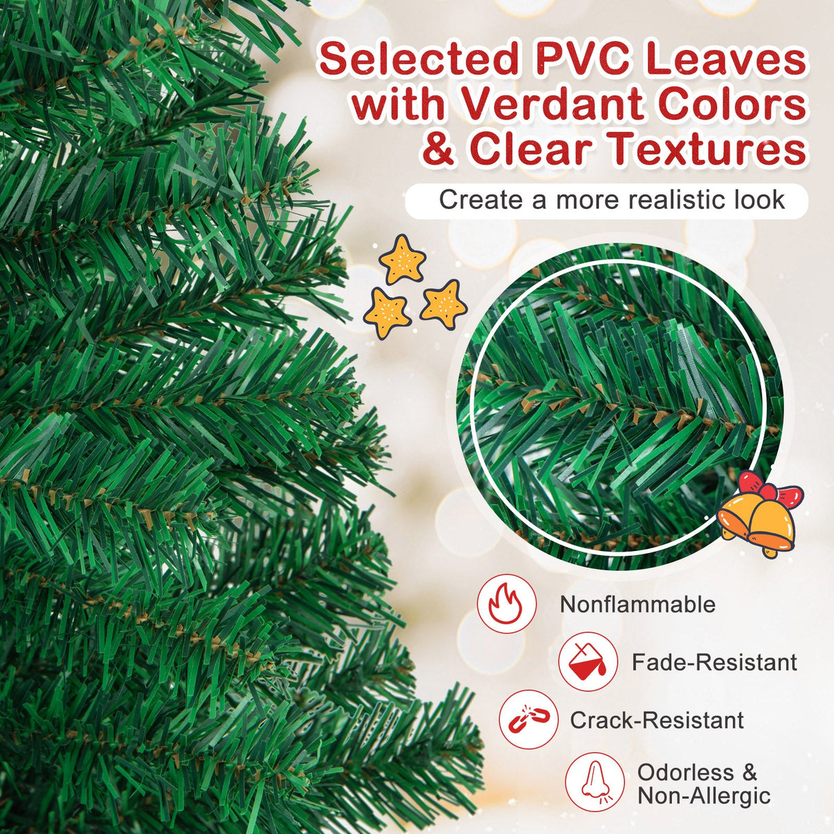 Árbol de Navidad artificial de PVC con soporte de metal sólido