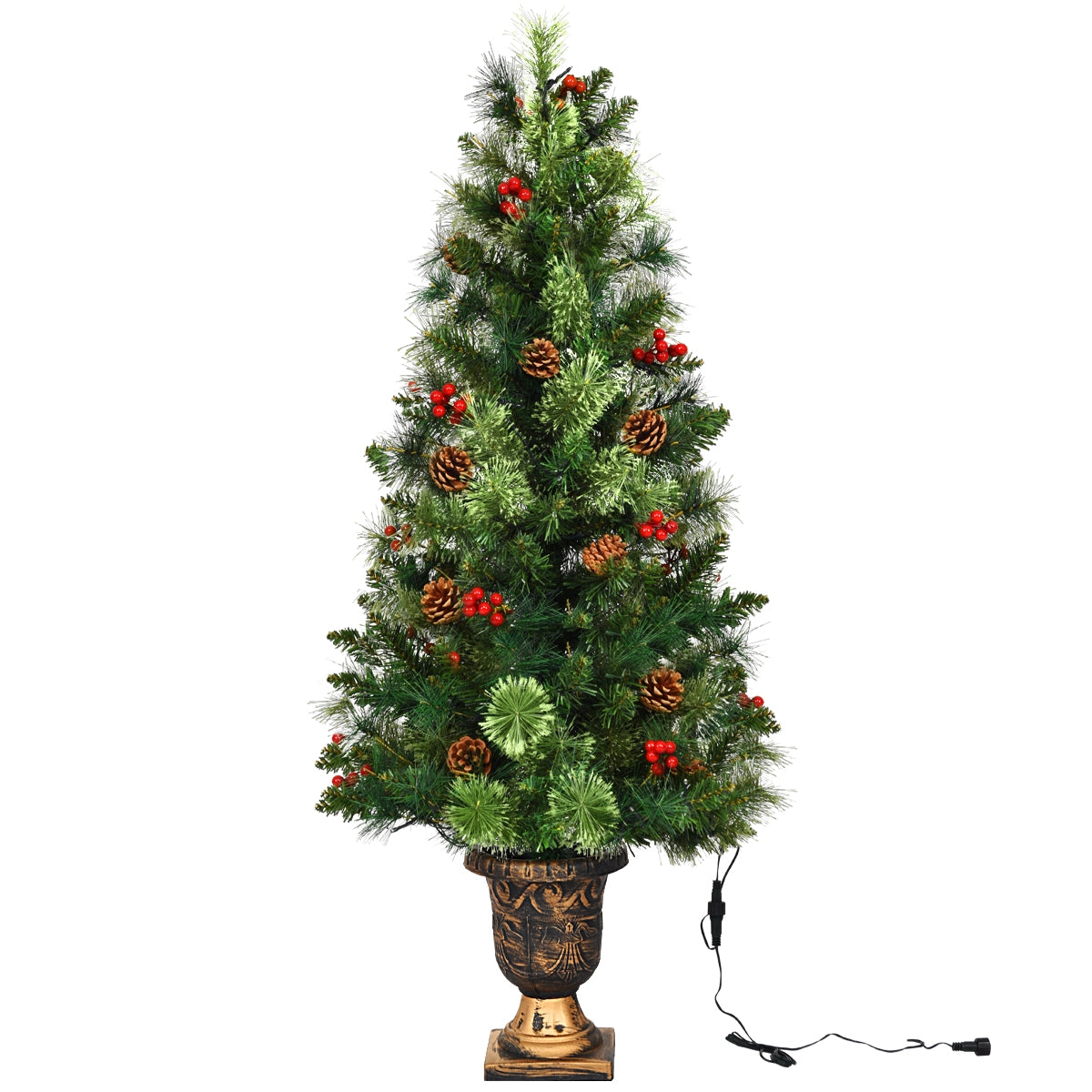 Árbol de Navidad LED con bayas rojas y piñas