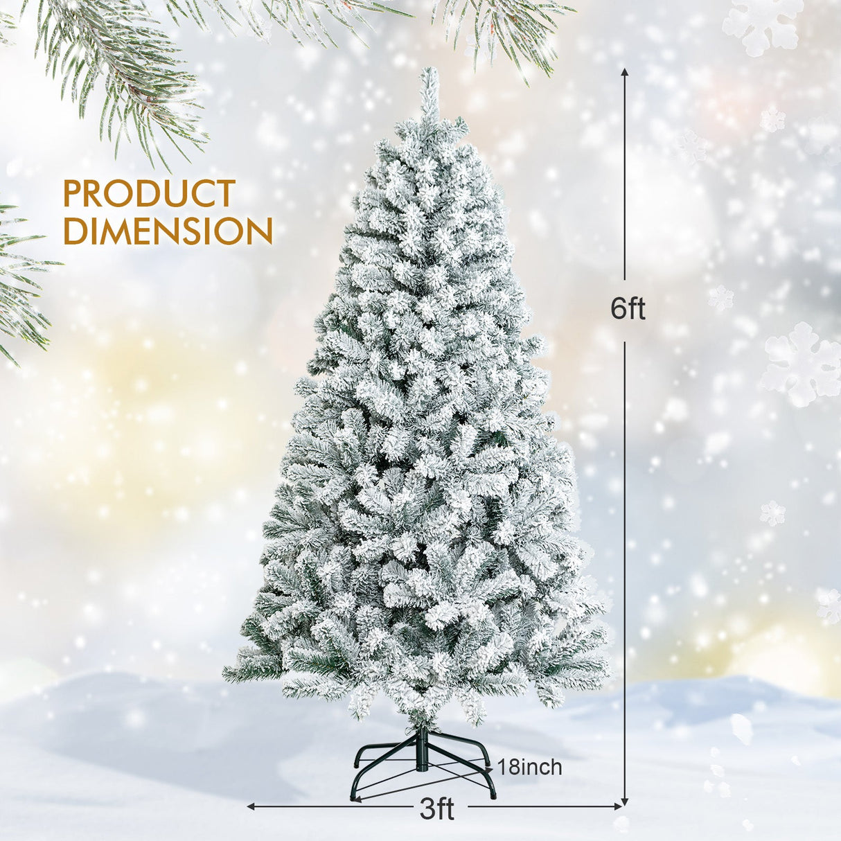 Árbol de Navidad Articulado de 6 Pies con Nieve Artificial Decorativa, Frondoso y con Base Metálica