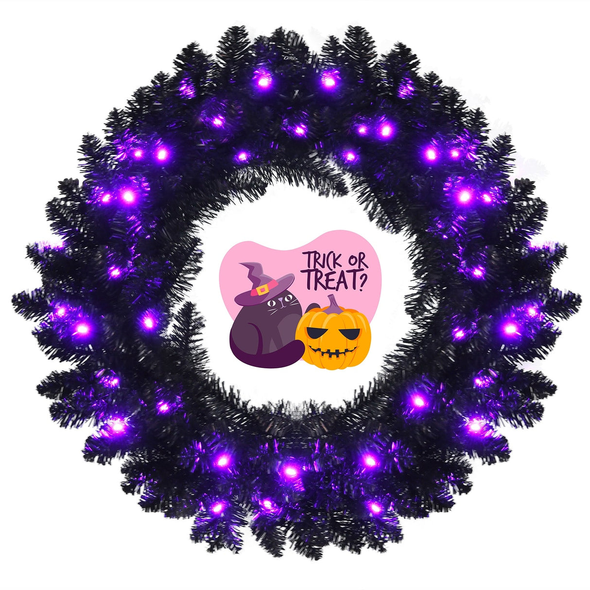 Corona de Halloween preiluminada de 24 pulgadas con 35 luces LED moradas