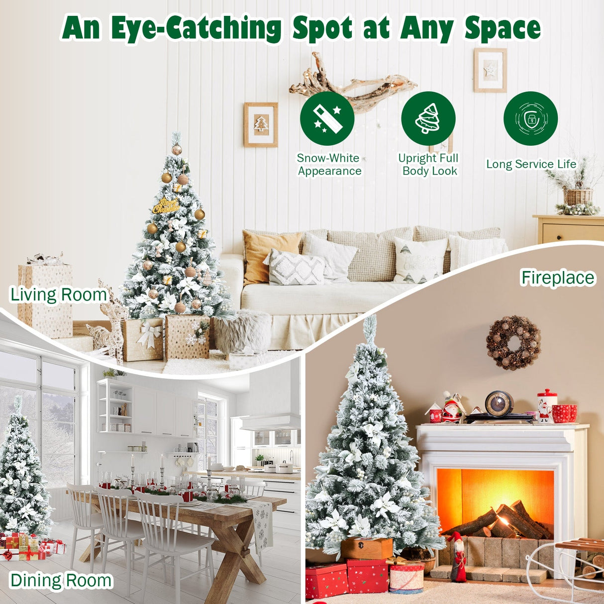 Árbol de Navidad Artificial Nevada de 5 Pies con Bisagras, Bayas y Flores de Pascua